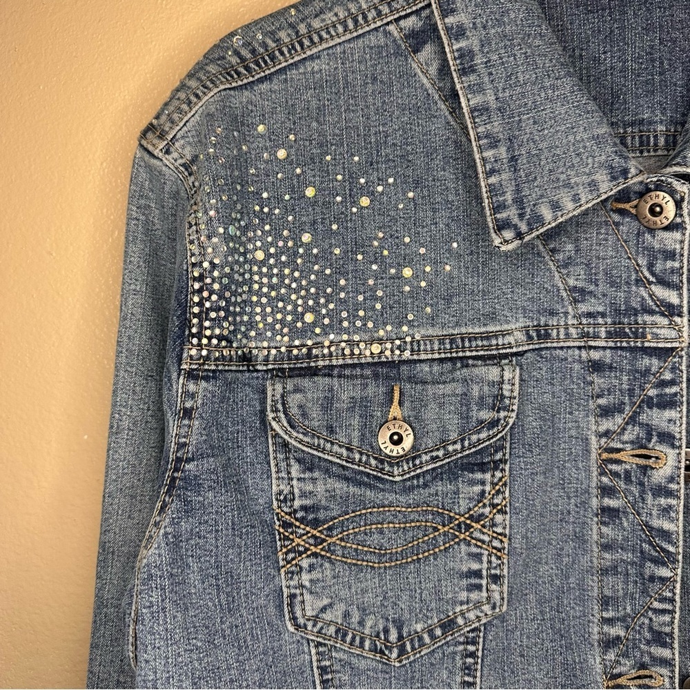 Ethyl Embellished Blue Denim Jacket Size Large - Picture 2 of 6